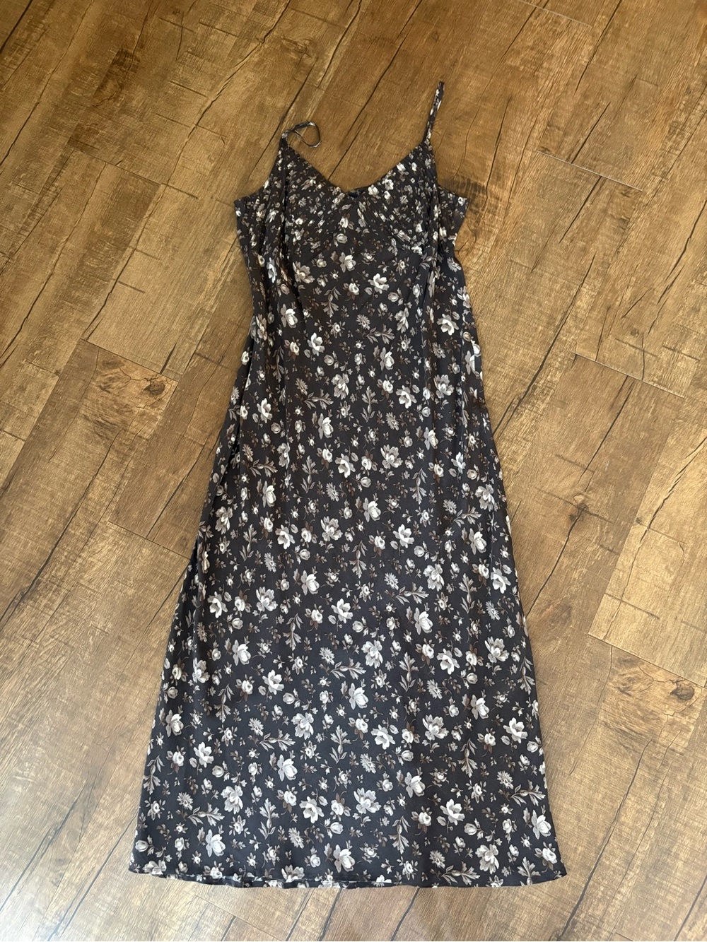 GAP Brown Midi Slip Dress with White Floral Print